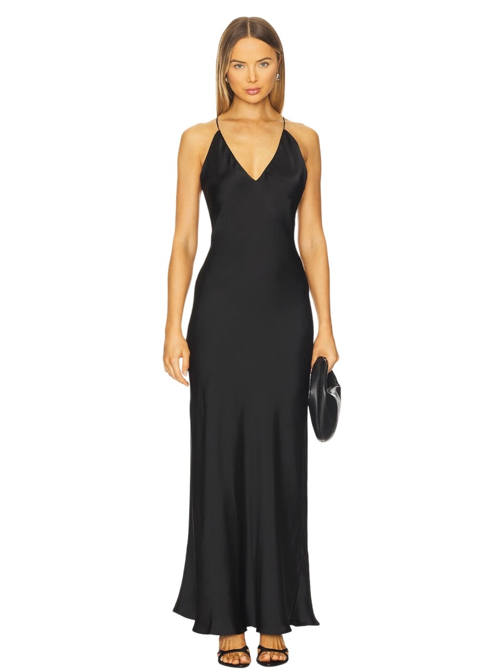 Anine Bing Black Laurel Silk-Blend Satin Maxi Slip Dress Sz XS $650 Revolve NWT
